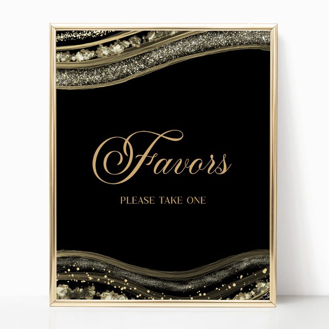 Elegant Black Gold Agate Party Favors Sign Poster (Von Creator hochgeladen)