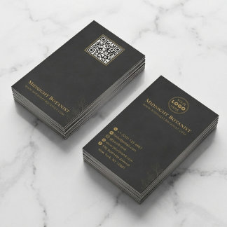 Elegant Black Gold Art Deco QR Code Florist Visitenkarte
