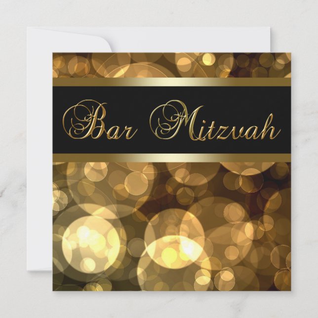 Elegant Black Gold Bar Mitzvah Einladung (Vorderseite)