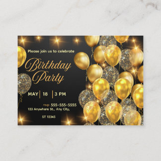 Elegant Black & Gold Birthday Invitation Begleitkarte