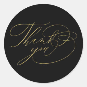 Elegant Black Gold Calligraphy Vielen Dank Runder Aufkleber