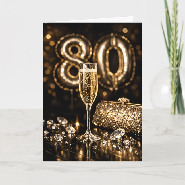 Elegant Black & Gold Champagne 80th Birthday Karte (Vorderseite)