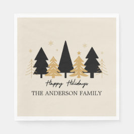 Elegant Black & Gold Christmas Tree Serviette