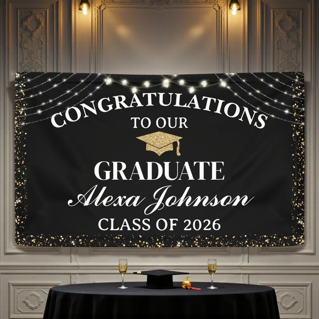 Elegant Black & Gold Class Of 2026 Graduation Banner (Von Creator hochgeladen)