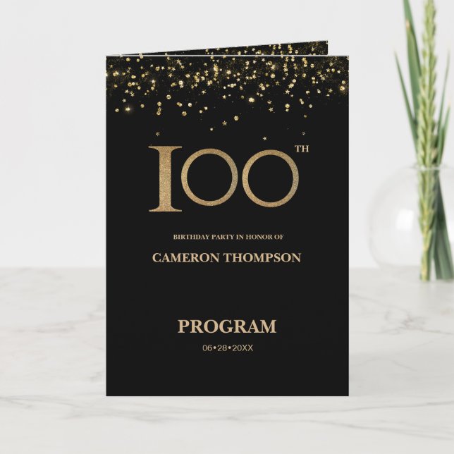 Elegant Black Gold confetti Custom 100th birthday  Programm (Vorderseite)