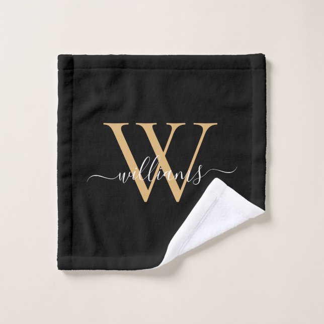 Elegant Black Gold Custom Monogram Script Name Waschlappen (Waschlappen)