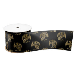 Elegant Black Gold Dragon Satin Ribbon Satinband