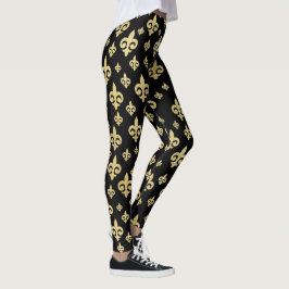 Elegant Black & Gold Fleur-de-Lis | Mardi Gras Leggings