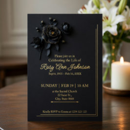 Elegant Black & Gold Floral Memorial Invitation  Folieneinladung