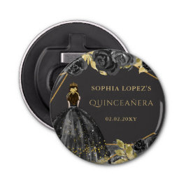 Elegant Black Gold Floral Princess Quinceanera Flaschenöffner