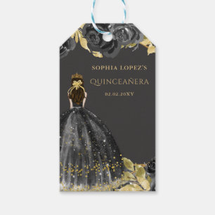 Elegant Black Gold Floral Princess Quinceanera Geschenkanhänger