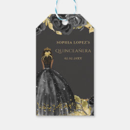 Elegant Black Gold Floral Princess Quinceanera Geschenkanhänger