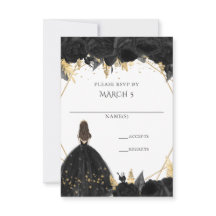 Elegant Black Gold Floral Princess Quinceanera