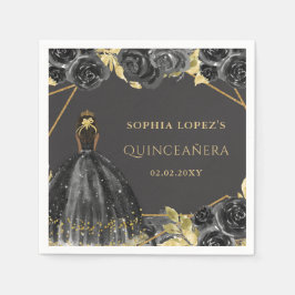 Elegant Black Gold Floral Princess Quinceanera Serviette