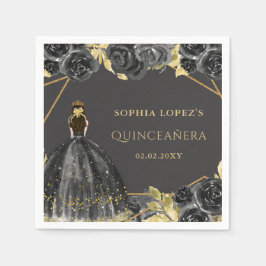 Elegant Black Gold Floral Princess Quinceanera Serviette