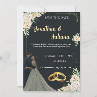 Elegant Black & Gold Floral Save the Date Wedding  Einladung