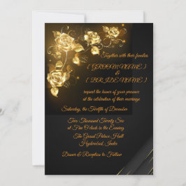 Elegant Black & Gold Floral Wedding Invitation Einladung