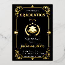 Elegant Black & Gold Foil Graduation Invitation