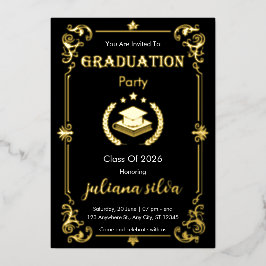 Elegant Black & Gold Foil Graduation Invitation Folieneinladung