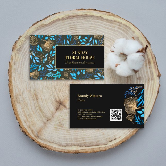 Elegant Black Gold Ginkgo Floral Feminine Visitenkarte (Elegant Black Gold Ginkgo Floral Feminine Business Card)