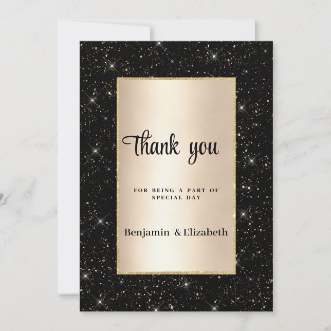 Elegant black gold glitter confetti Thank You  Einladung (Vorderseite)