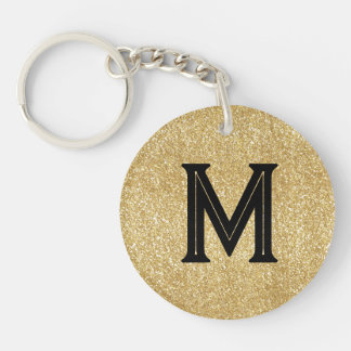 Elegant black gold glitter monogram schlüsselanhänger