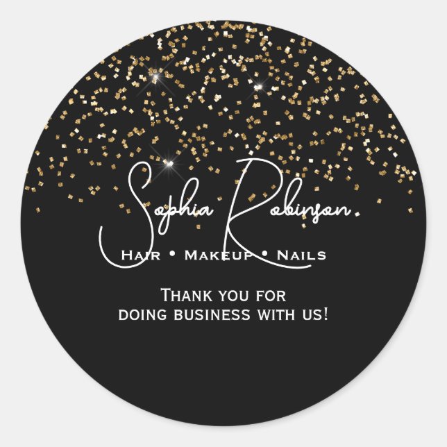Elegant Black & Gold Glitter Thank You Sticker (Vorderseite)