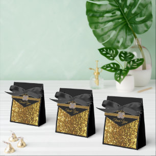 Elegant Black Gold Glitterr Brooch Geschenkschachtel