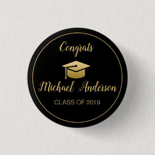 Elegant Black   Gold Graduate Cap Abschluss Class Button