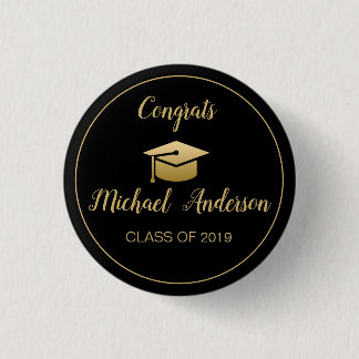 Elegant Black | Gold Graduate Cap Abschluss Class Button