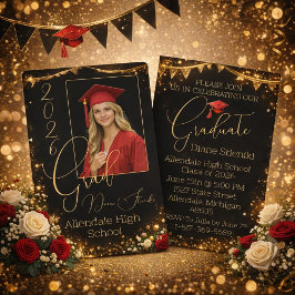 Elegant Black & Gold Graduation Invitation Einladung