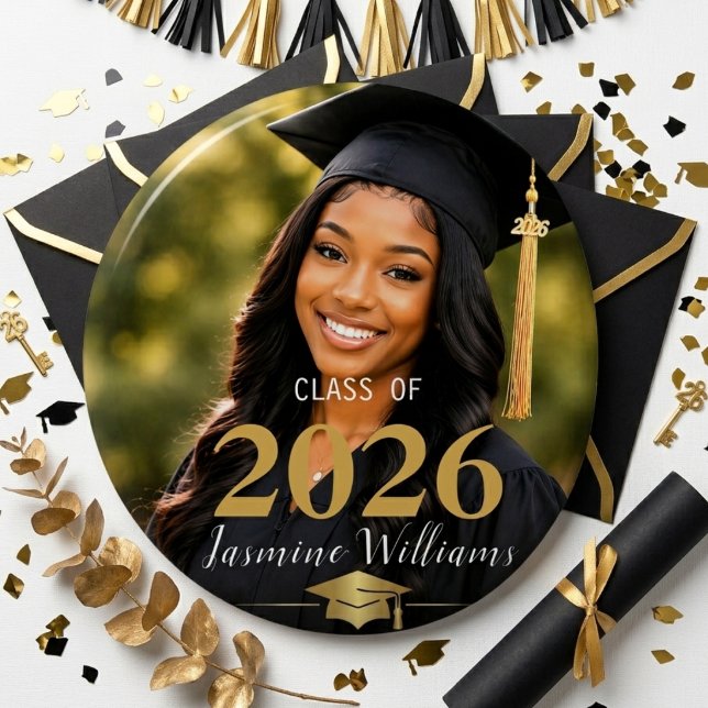 Elegant Black Gold Graduation Portrait Class Year Button (Von Creator hochgeladen)