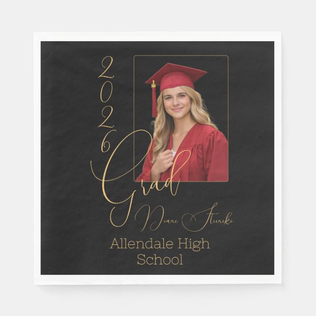 Elegant Black & Gold Graduation Serviette (Vorderseite)