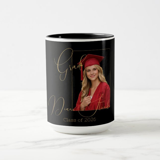 Elegant Black & Gold Graduation  Tasse (Zentrum)