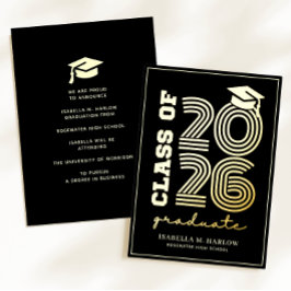 Elegant Black Gold Graduation YY Announcement Folieneinladung