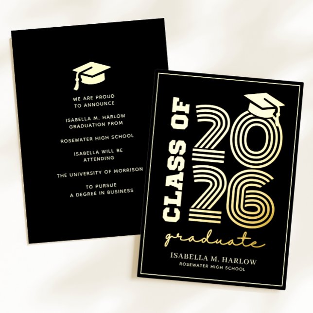 Elegant Black Gold Graduation YY Announcement Folieneinladung (Von Creator hochgeladen)