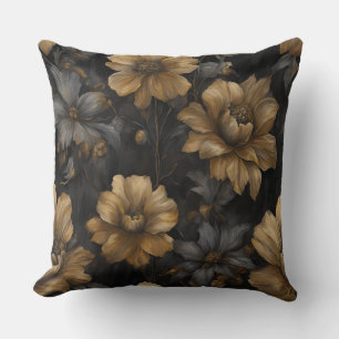 Elegant Black Gold Gray Floral Kissen
