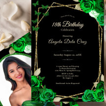 Elegant Black Gold Green Rose 18th Birthday Debut