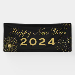 Elegant Black Gold Happy New Year 2025 Party Banne Banner