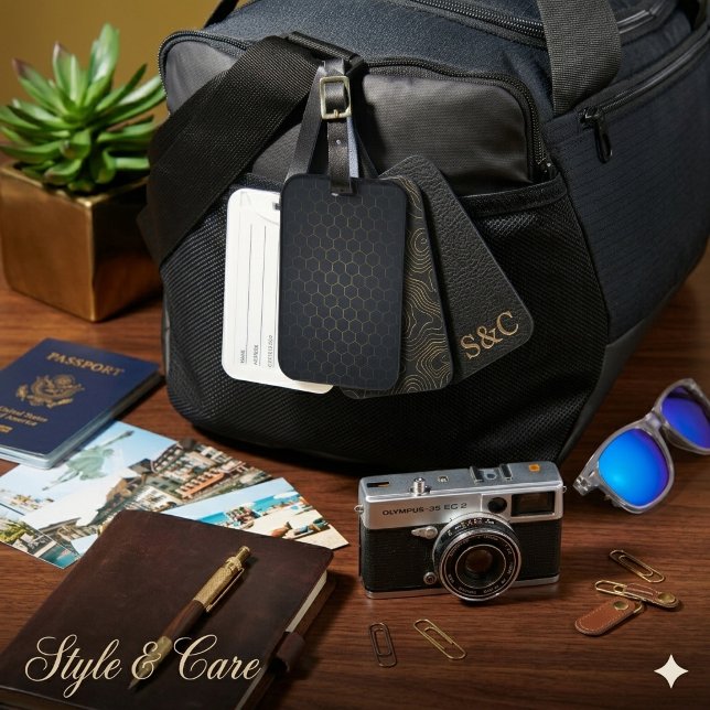 Elegant Black Gold Hexagonal Pattern Luggage Tag Gepäckanhänger (Elegant Black Gold Hexagonal Pattern Luggage Tag)