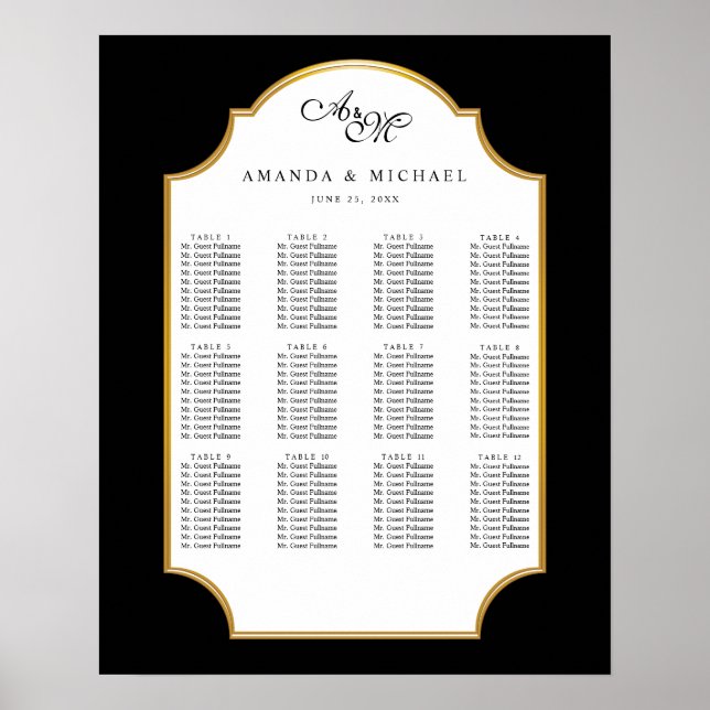 Elegant Black | Gold-Hochzeitstabelle Poster (Vorne)