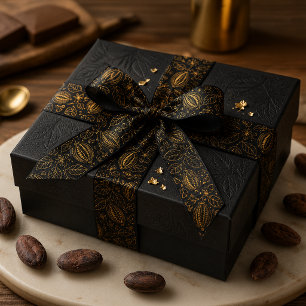 Elegant Black Gold Kakao-Blüten-Frucht-Geschäft Satinband