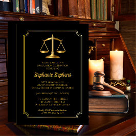 Elegant Black | Gold Law Attorney Graduation Party Einladung