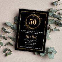 Elegant Black Gold Leaf 50th Wedding Anniversary