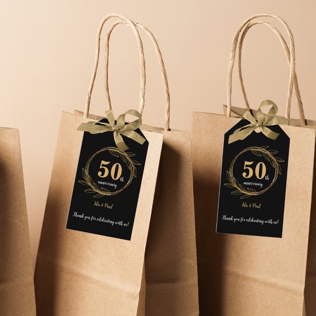 Elegant Black Gold Leaf 50th Wedding Anniversary Geschenkanhänger (Elegant Black Gold Leaf 50th Wedding Anniversary Gift Tags)
