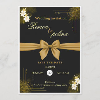 Elegant Black & Gold Luxury Wedding Invitation Einladung
