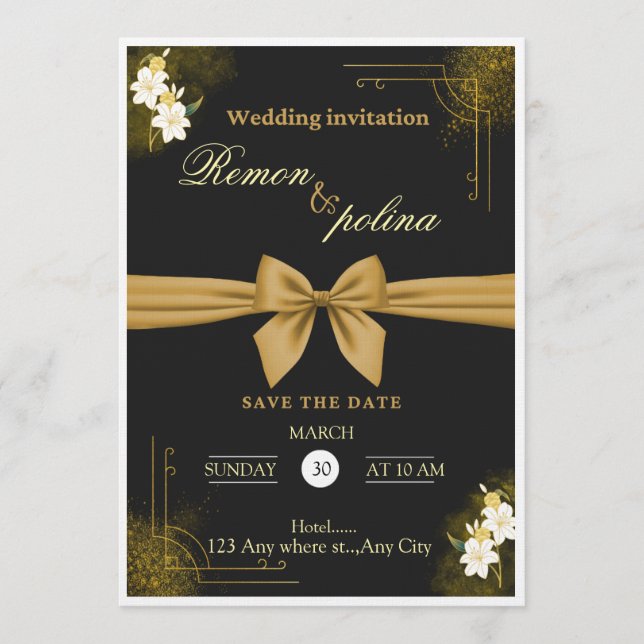 Elegant Black & Gold Luxury Wedding Invitation  Einladung (Vorderseite)