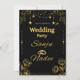 Elegant Black & Gold Minimalist Wedding Invitation Einladung