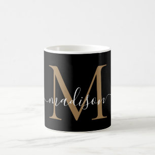 Elegant Black Gold Monogram Girly Script Stilvoll Kaffeetasse
