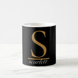 Elegant Black Gold Monogram Girly Script Stilvoll Kaffeetasse